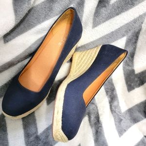 J. Crew Seville Canvas Espadrille Wedge Navy Blue Women's sz 9